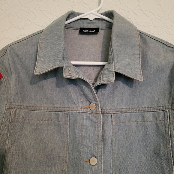 Wet Seal Vintage Light Blue Cropped Rainbow Sleeve Denim Jacket Women's Sz XS - Picture 3 of 8